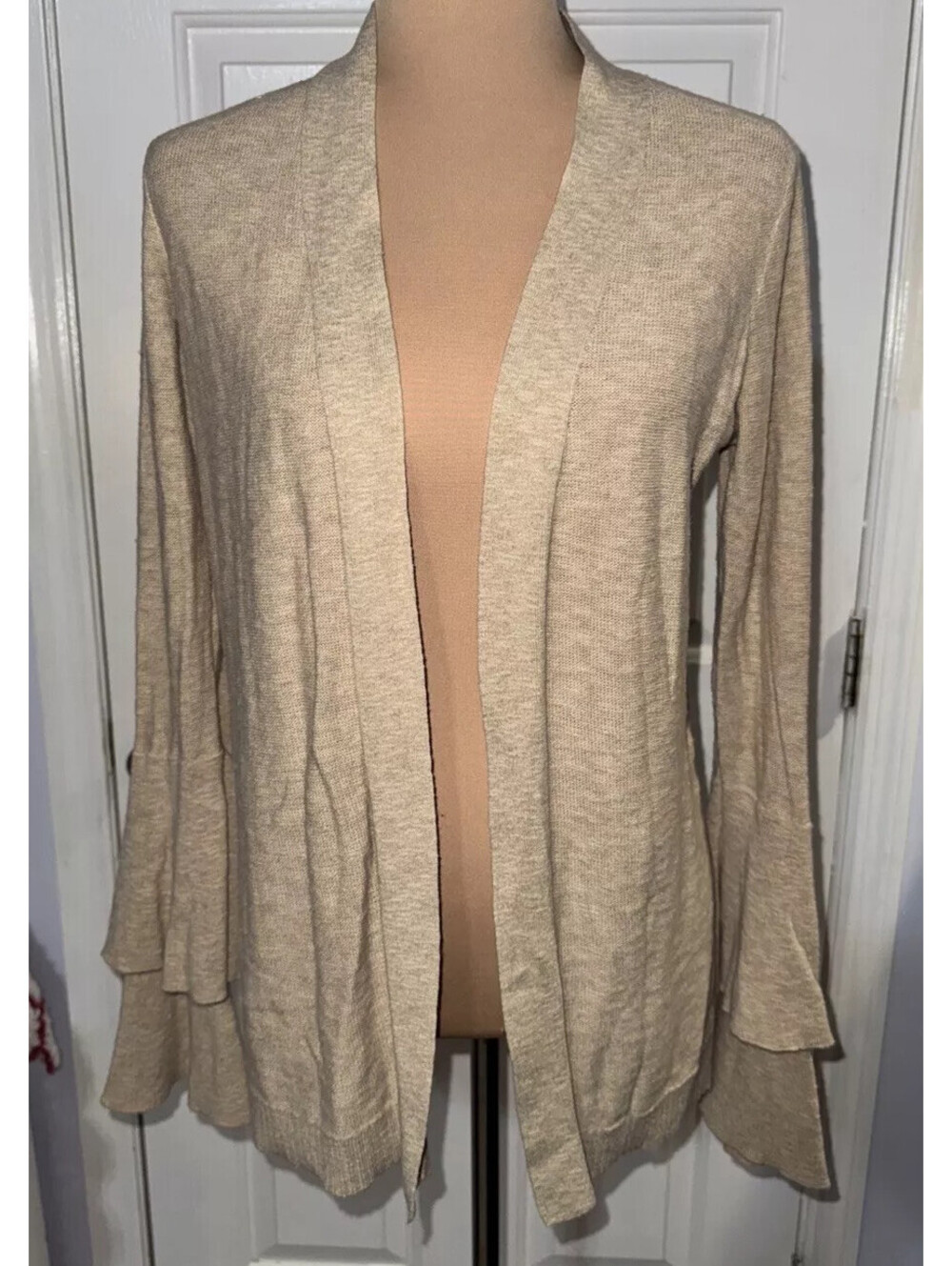 J Crew Sweater Womens Small Brown Cardigan Open Front Tiered Bell Sleeve Boho